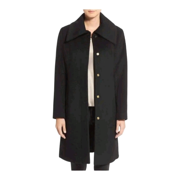 Cole Haan Signature Black Wool blend, lined, snap front knee length coat Size 10 - Picture 1 of 13